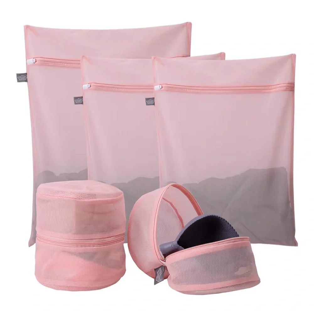 Pink Mesh Laundry Bag Set